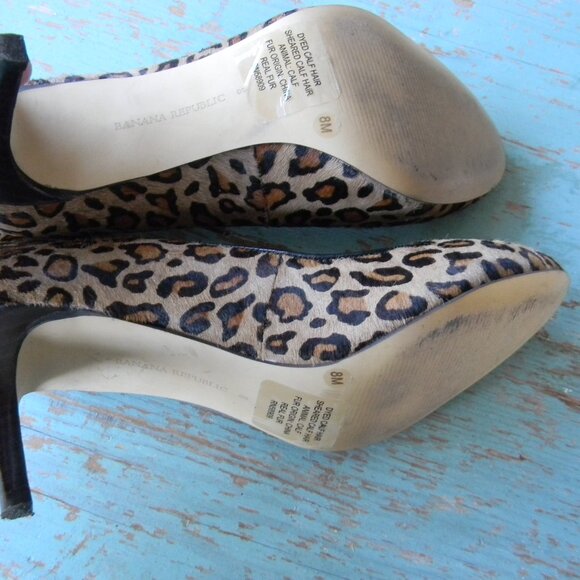 euc Banana Republic Women's Real Calf Hair Leopard Print Stiletto Heel Shoes 8M - Picture 6 of 7